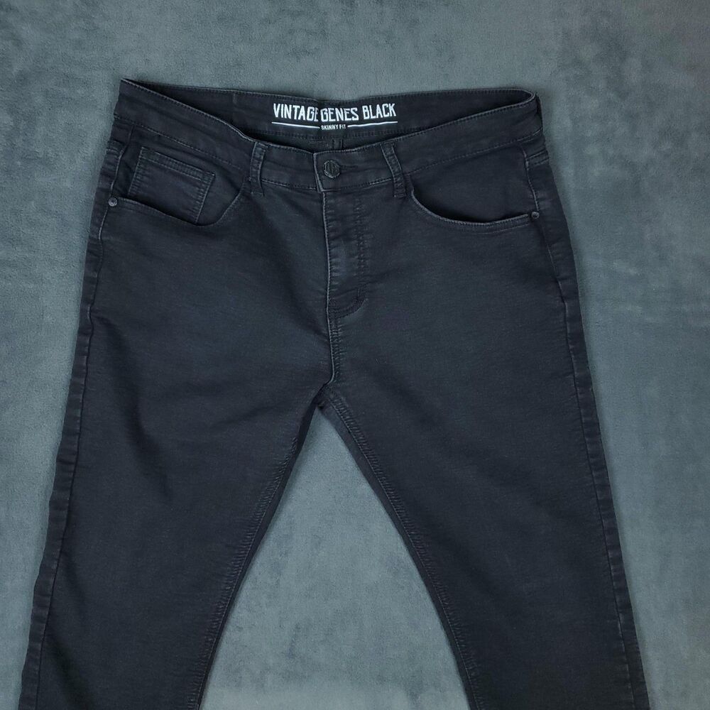 Vintage Genes Black Jeans Mens 36x30 Black Skinny Fit Stretch Denim Pants - Picture 12 of 15